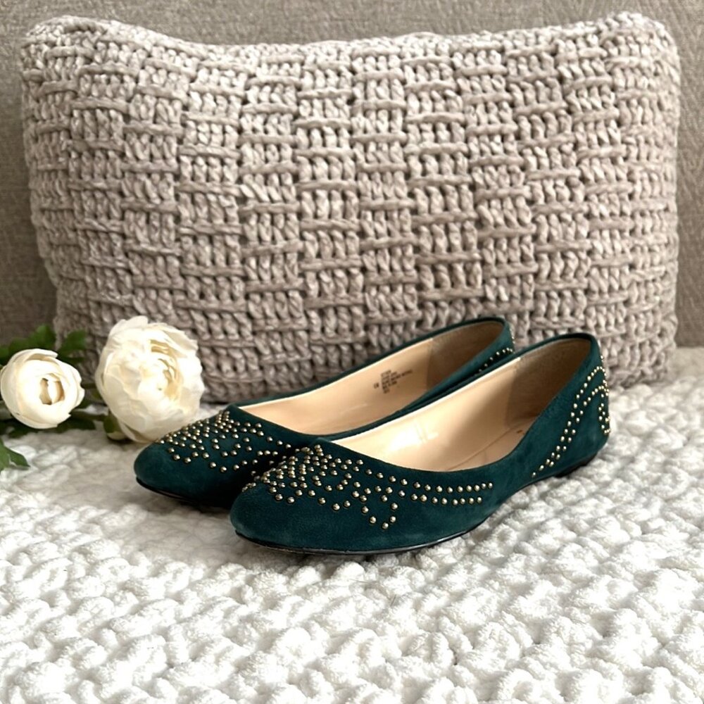 Isola Basanti Suede Studded Flats (Green/Gold) 6